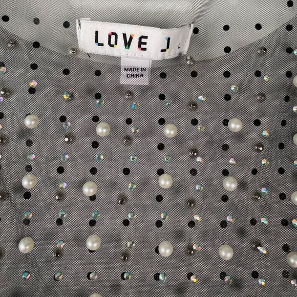 Love J Pearl & Gem Embellished See-Through Mesh Crop Top Large – 312 - Picture 4 of 10